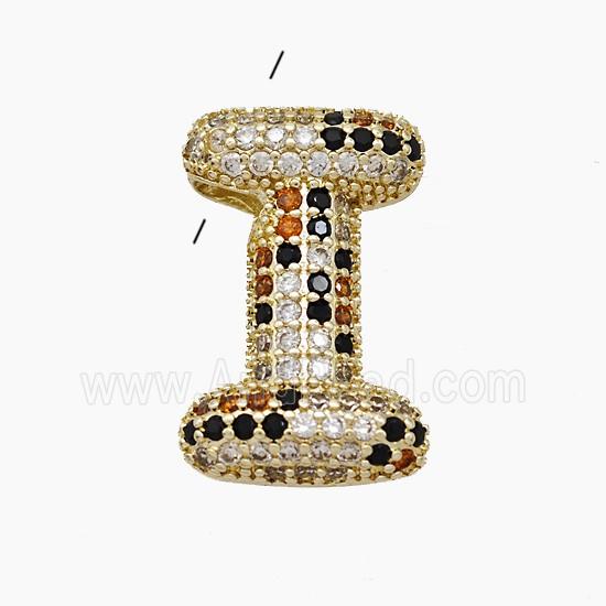 Copper Letter-I Pendant Micropave Zirconia Gold Plated