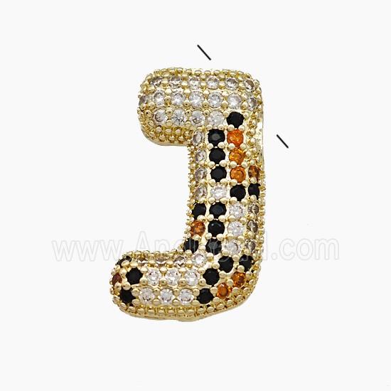 Copper Letter-J Pendant Micropave Zirconia Gold Plated