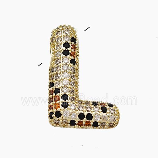 Copper Letter-L Pendant Micropave Zirconia Gold Plated