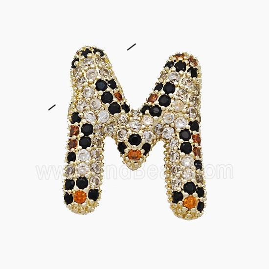 Copper Letter-M Pendant Micropave Zirconia Gold Plated