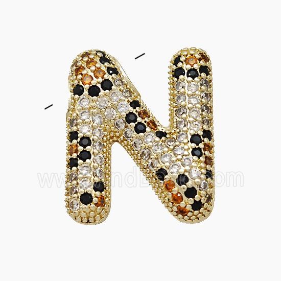 Copper Letter-N Pendant Micropave Zirconia Gold Plated