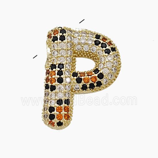 Copper Letter-P Pendant Micropave Zirconia Gold Plated