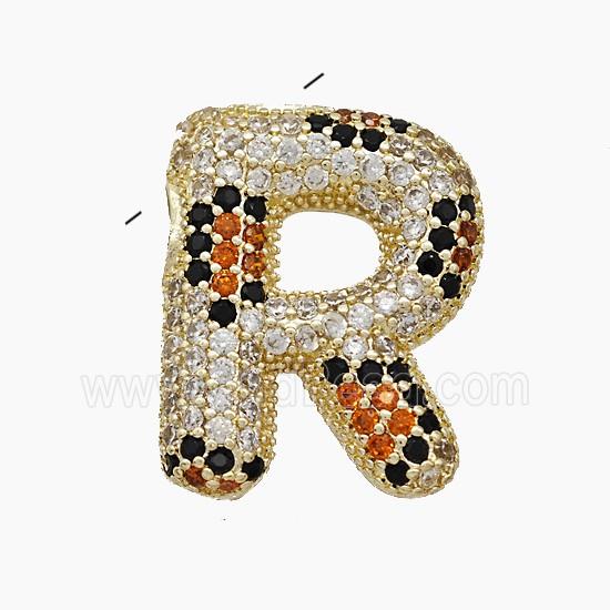 Copper Letter-R Pendant Micropave Zirconia Gold Plated