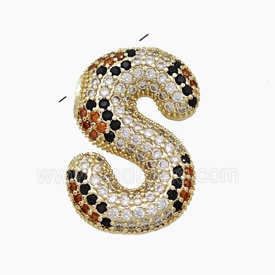 Copper Letter-S Pendant Micropave Zirconia Gold Plated