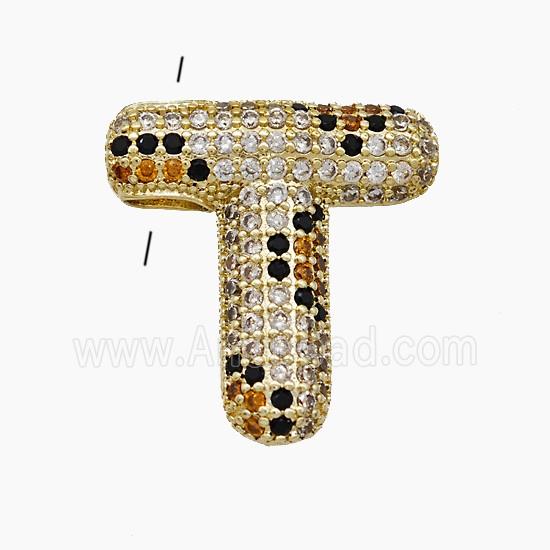 Copper Letter-T Pendant Micropave Zirconia Gold Plated