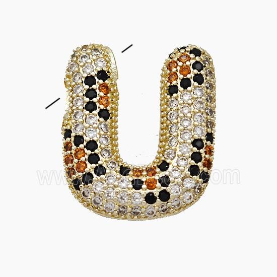 Copper Letter-U Pendant Micropave Zirconia Gold Plated