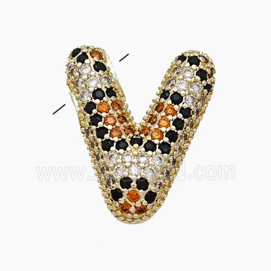 Copper Letter-V Pendant Micropave Zirconia Gold Plated