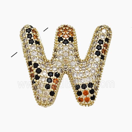 Copper Letter-W Pendant Micropave Zirconia Gold Plated