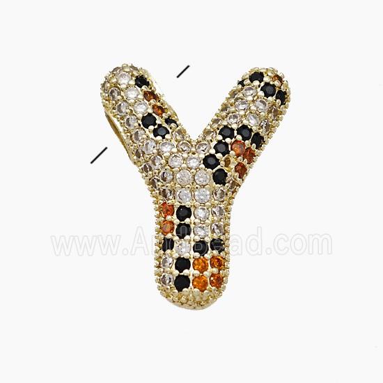 Copper Letter-Y Pendant Micropave Zirconia Gold Plated