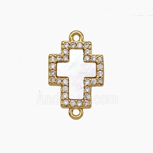 Copper Cross Connector Pave Zirconia Shell 18K Gold Plated