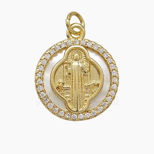 Copper Jesus Pendant Pave Zirconia Shell Circle 18K Gold Plated