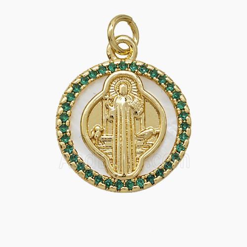 Copper Jesus Pendant Pave Zirconia Shell Circle 18K Gold Plated