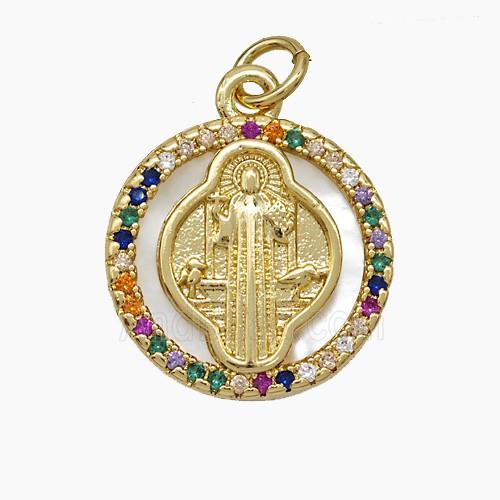 Copper Jesus Pendant Pave Zirconia Shell Circle 18K Gold Plated