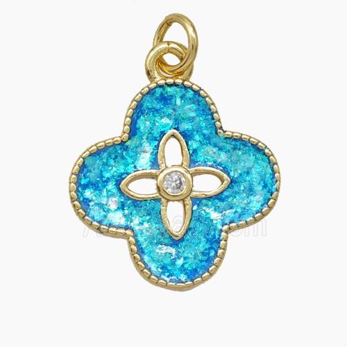Copper Clover Pendant Pave Zirconia Fire Opal 18K Gold Plated