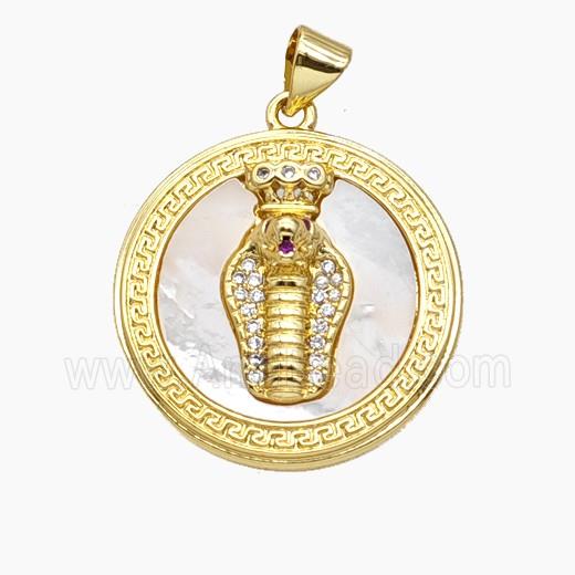 The Serpent King Charms Copper Snake Pendant Pave Zirconia Shell 18K Gold Plated
