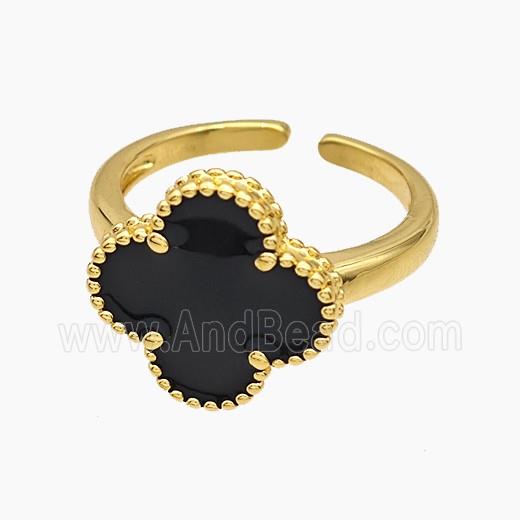 Copper Clover Rings Black Enamel 18K Gold Plated