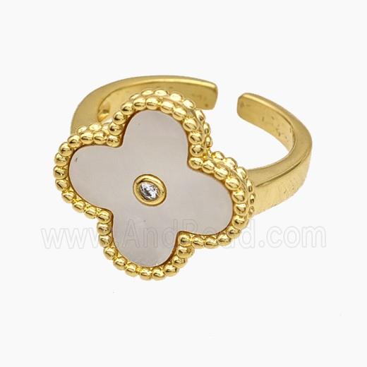 Copper Clover Rings Pave Shell 18K Gold Plated