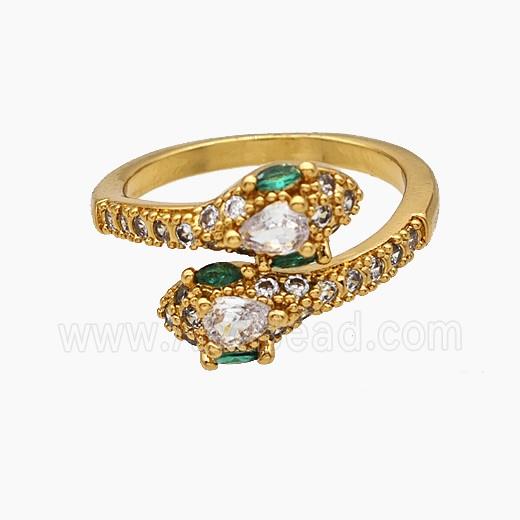 Copper Snake Rings Pave Zirconia 18K Gold Plated