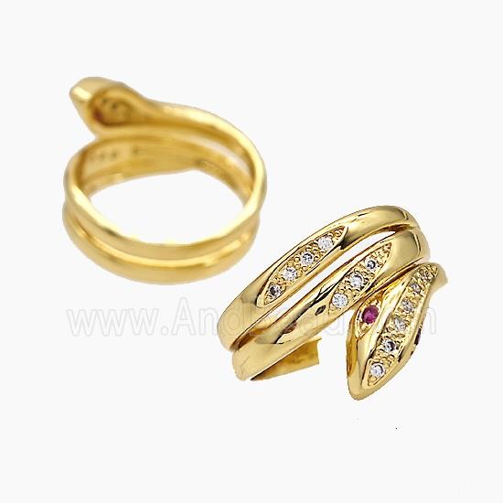 Copper Snake Rings Pave Zirconia 18K Gold Plated