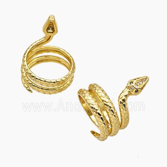 Copper Snake Rings Pave Zirconia 18K Gold Plated