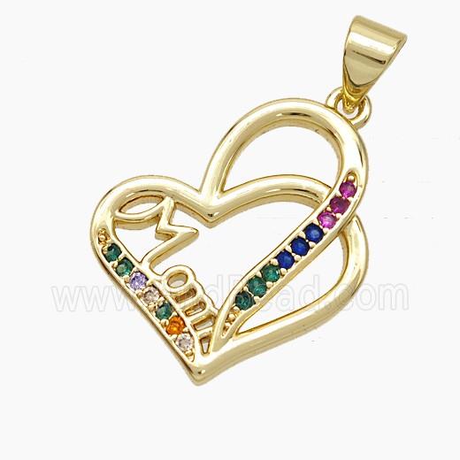 Copper Heart Pendant Pave Zirconia Mom 18K Gold Plated