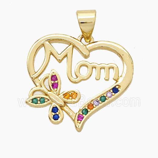 Copper Heart Butterfly Pendant Pave Zirconia Mom 18K Gold Plated