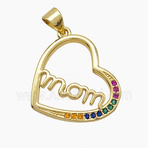 Copper Heart Pendant Pave Zirconia Mom 18K Gold Plated