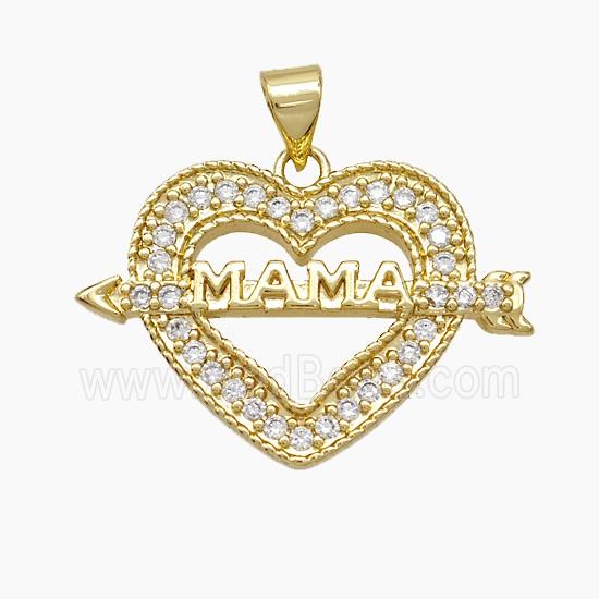 Copper Heart Arrow Pendant Pave Zirconia MAMA 18K Gold Plated