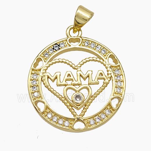 Copper Heart Pendant Pave Zirconia MAMA 18K Gold Plated