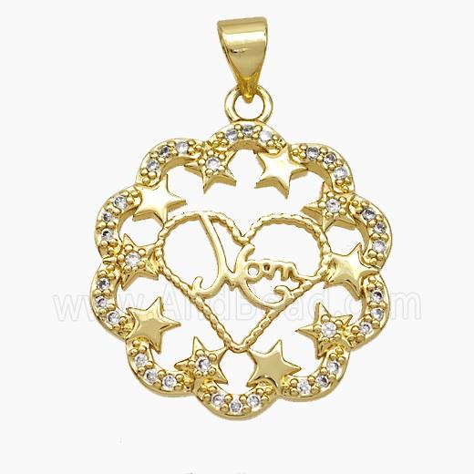 Copper Heart Pendant Pave Zirconia Mom Star 18K Gold Plated