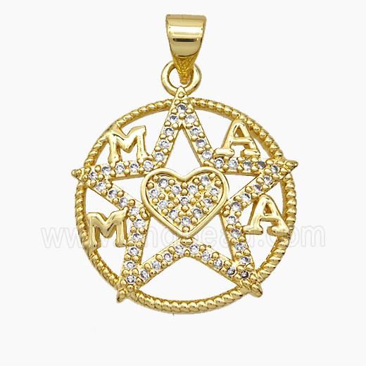 Copper Star Heart Pendant Pave Zirconia MAMA 18K Gold Plated