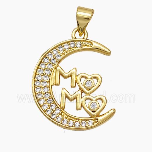 Copper Moon Pendant Pave Zirconia MAMA 18K Gold Plated