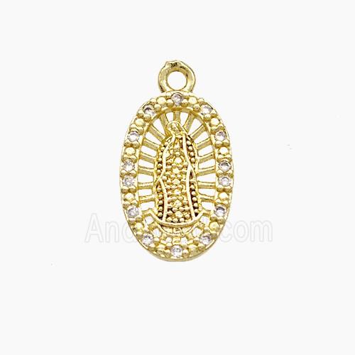Virgin Mary Charms Copper Oval Pendant Pave Zirconia Gold Plated