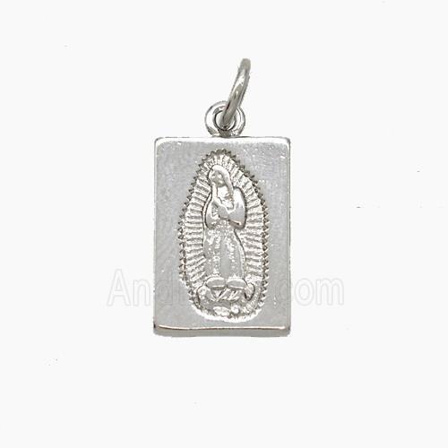 Virgin Mary Charms Copper Rectangle Pendant Platinum Plated