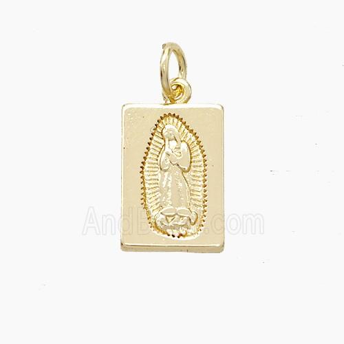 Virgin Mary Charms Copper Rectangle Pendant Gold Plated