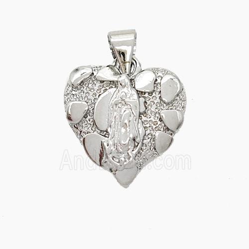 Virgin Mary Charms Copper Heart Pendant Platinum Plated