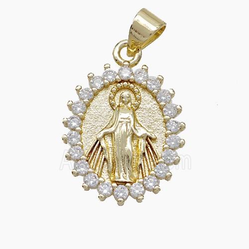 Virgin Mary Charms Copper Pendant Pave Zirconia Gold Plated