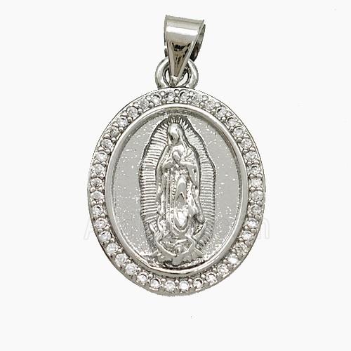 Copper Virgin Mary Pendant Pave Zirconia Platinum Plated