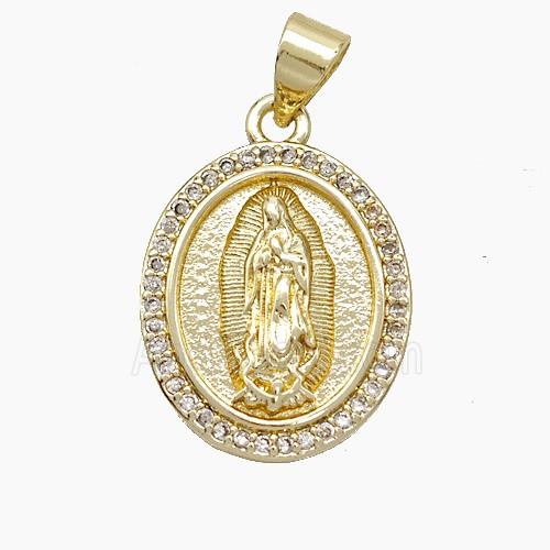 Copper Virgin Mary Pendant Pave Zirconia Gold Plated
