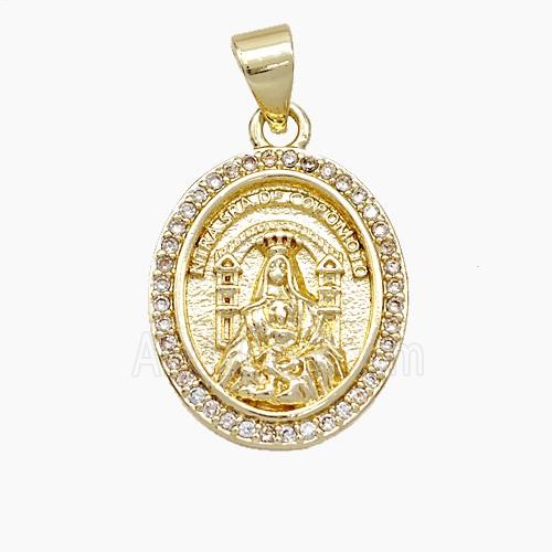 Copper Virgin Mary Pendant Pave Zirconia Gold Plated