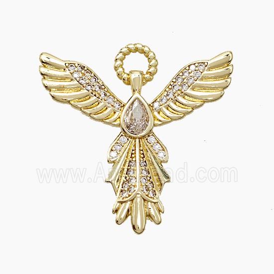 Copper Angel Wing Pendant Pave Zirconia Teardrop Gold Plated