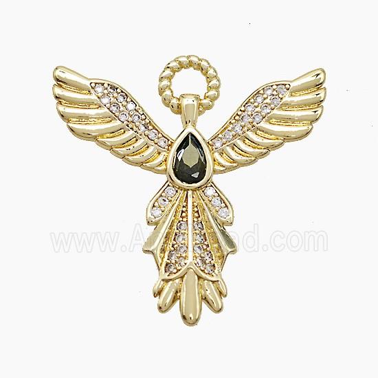 Copper Angel Wing Pendant Pave Zirconia Teardrop Gold Plated