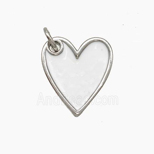 Copper Heart Pendant White Enamel Platinum Plated