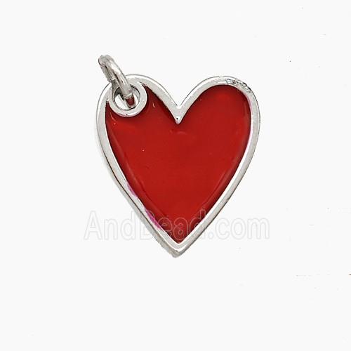 Copper Heart Pendant Red Enamel Platinum Plated