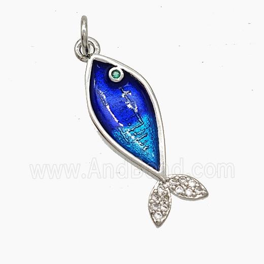 Copper Fish Pendant Pave Zirconia Painted Platinum Plated
