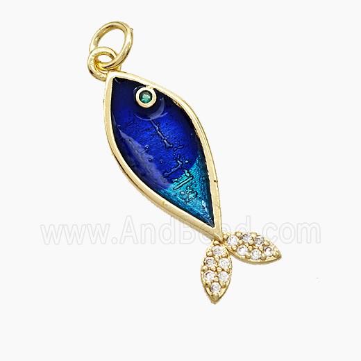 Copper Fish Pendant Pave Zirconia Painted Gold Plated