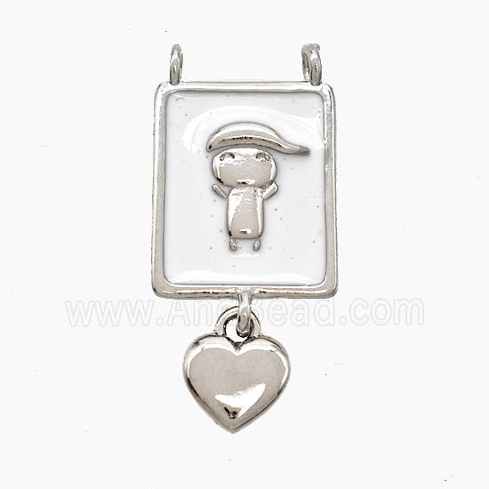 Copper Kids Heart Pendant White Enamel 2loops Platinum Plated