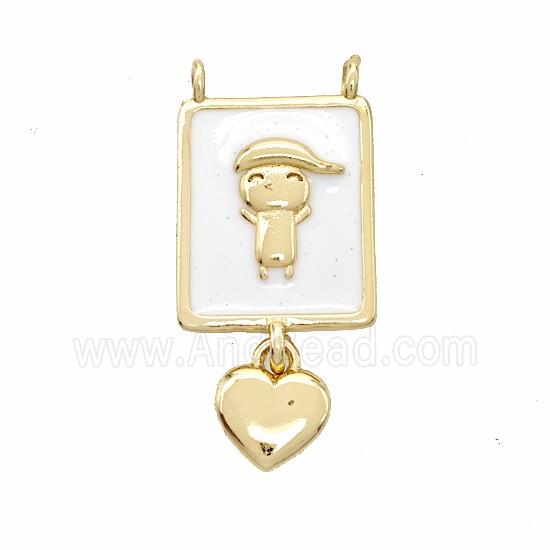 Copper Kids Heart Pendant White Enamel 2loops Gold Plated