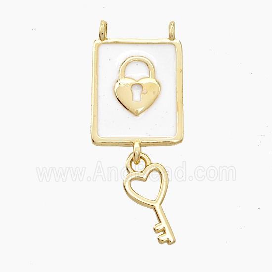 Copper Lock Key Pendant White Enamel 2loops Gold Plated