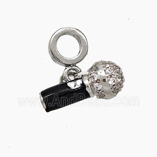 Copper Microphone Pendant Pave Zirconia Black Enamel Platinum Plated